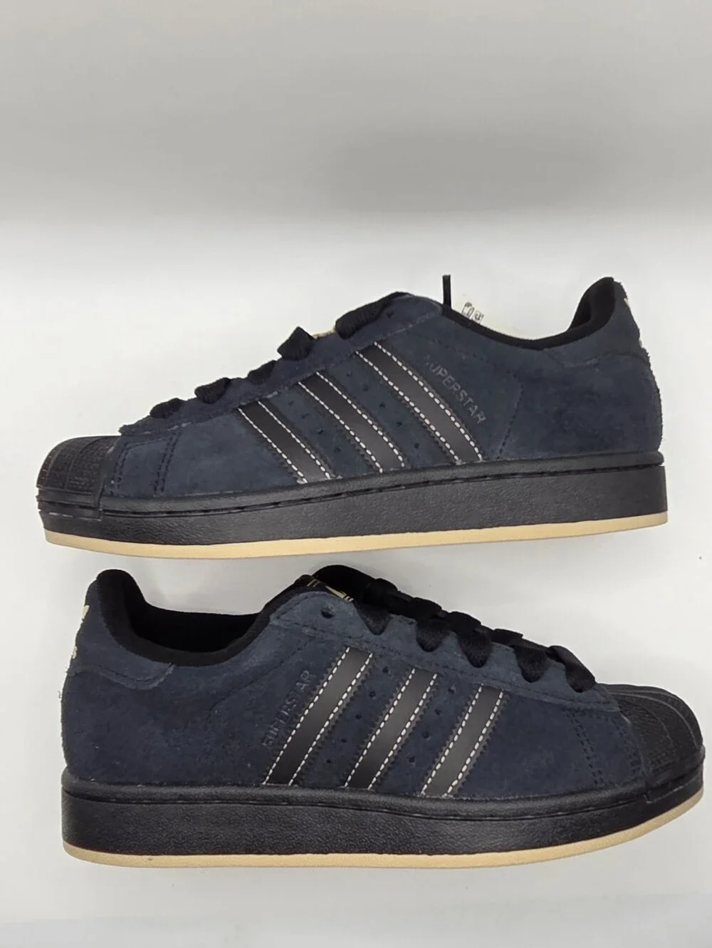 Adidas Youth Superstar Suede Sneakers in Black/khaki Size 4